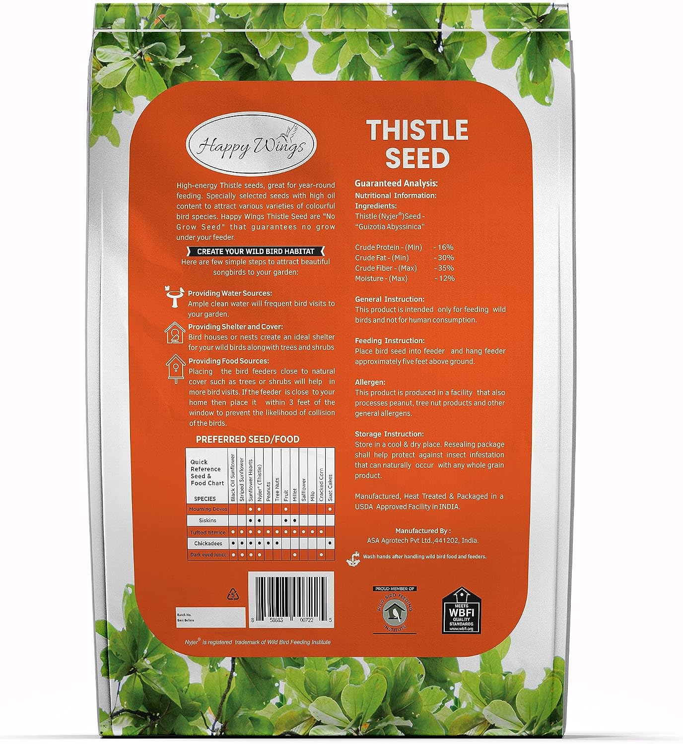 Happy Wings 15LB Thistle Seed Bird Food, 100% Natural, Extra Clean, No Grow