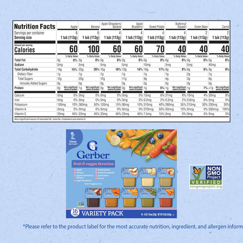 Gerber Stage 2 Fruit and Veggie Favorites Baby Food, 4 Oz, 32 Pack