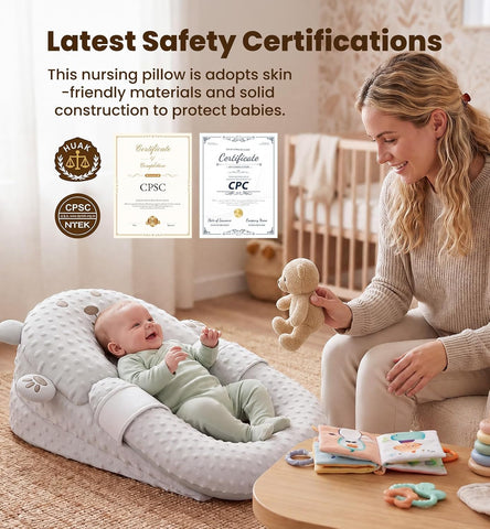 Baby Lounger Pillow, Nursing Pillow & Tummy Time Mat with Washable Cover