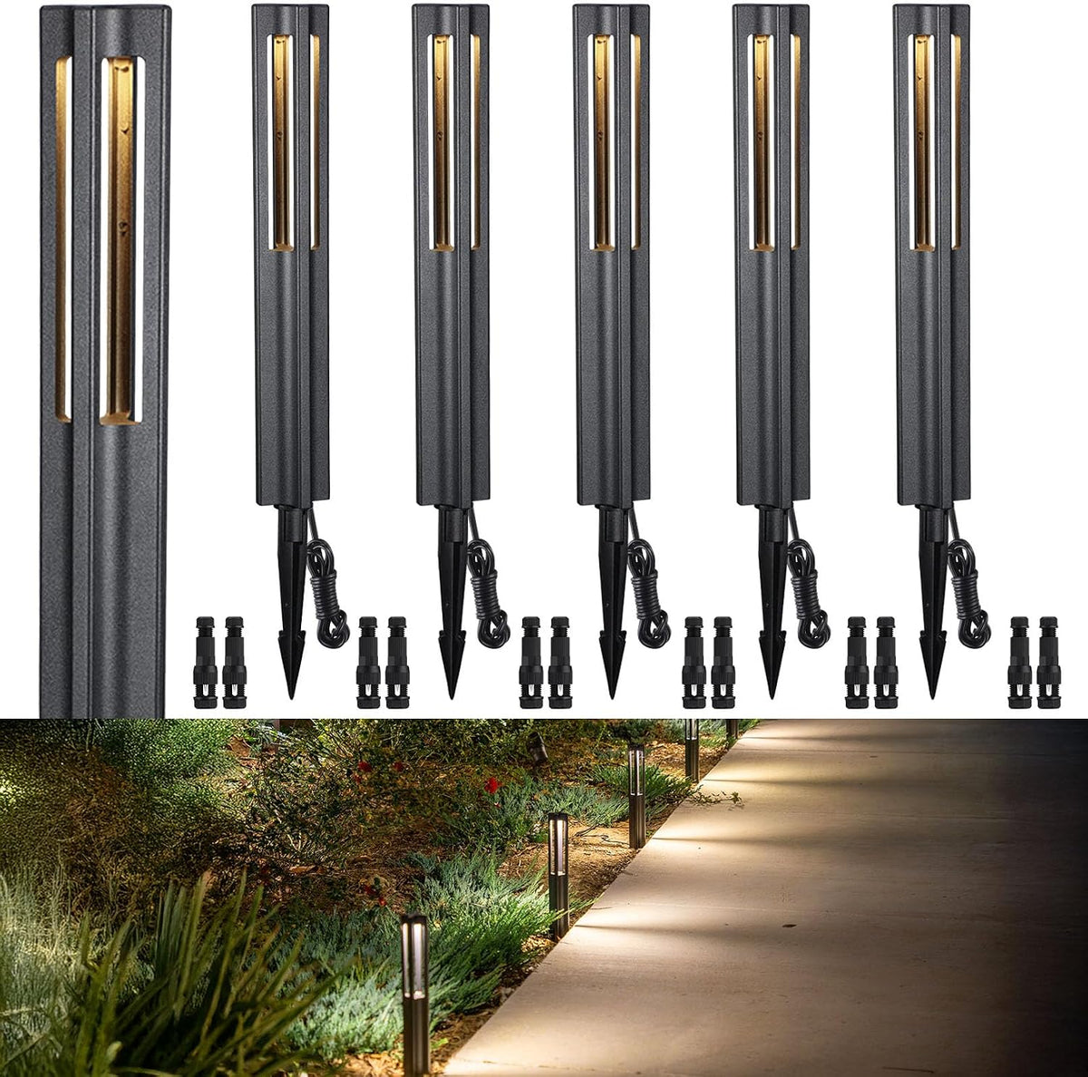 LEONLITE 6-Pack 3W LED Low Voltage Path Lights Aluminum 3000K Black