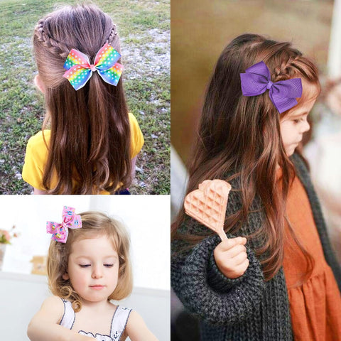 18Pcs 5 Inch Hair Bows for Girls,Colorful Rainbow Girls Hair Bows