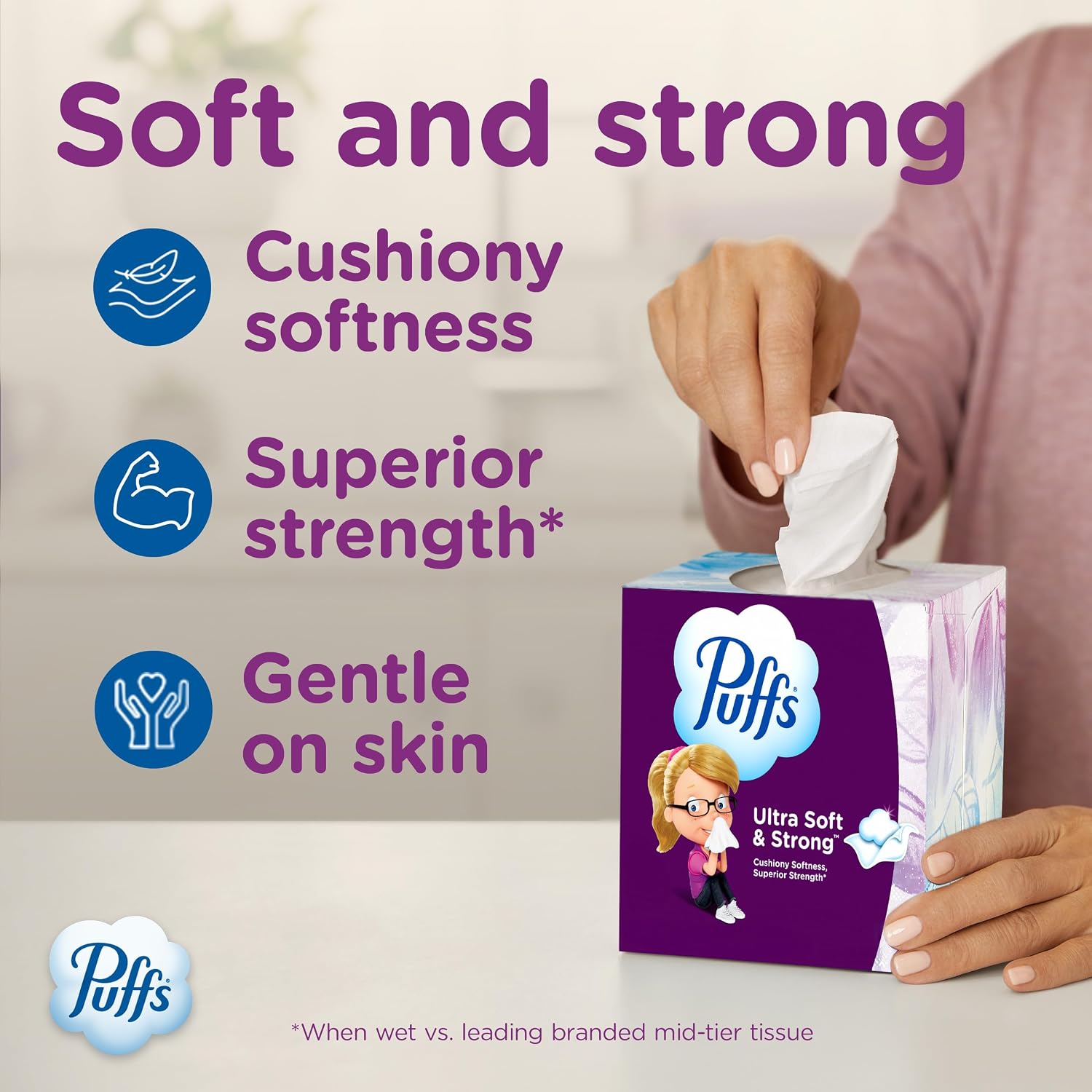 Puffs Facial Tissue Ultra Soft Non-Lotion, 18 Cube Boxes, 56 Facial Tissues per Box, Allergies and Colds (Packaging May Vary)
