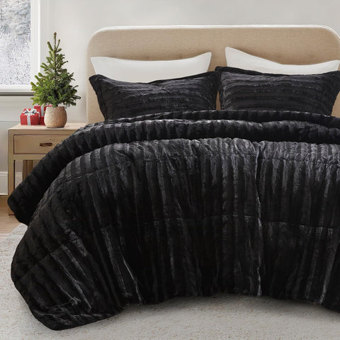 Madison Park Duke Plush Reverse Queen Comforter Set, 3 Piece, Black
