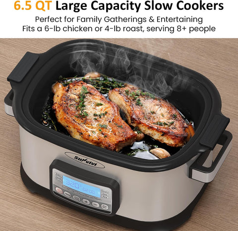 Sunvivi 12-in-1 Programmable Slow Cooker 6.5QT with Timer & Keep Warm