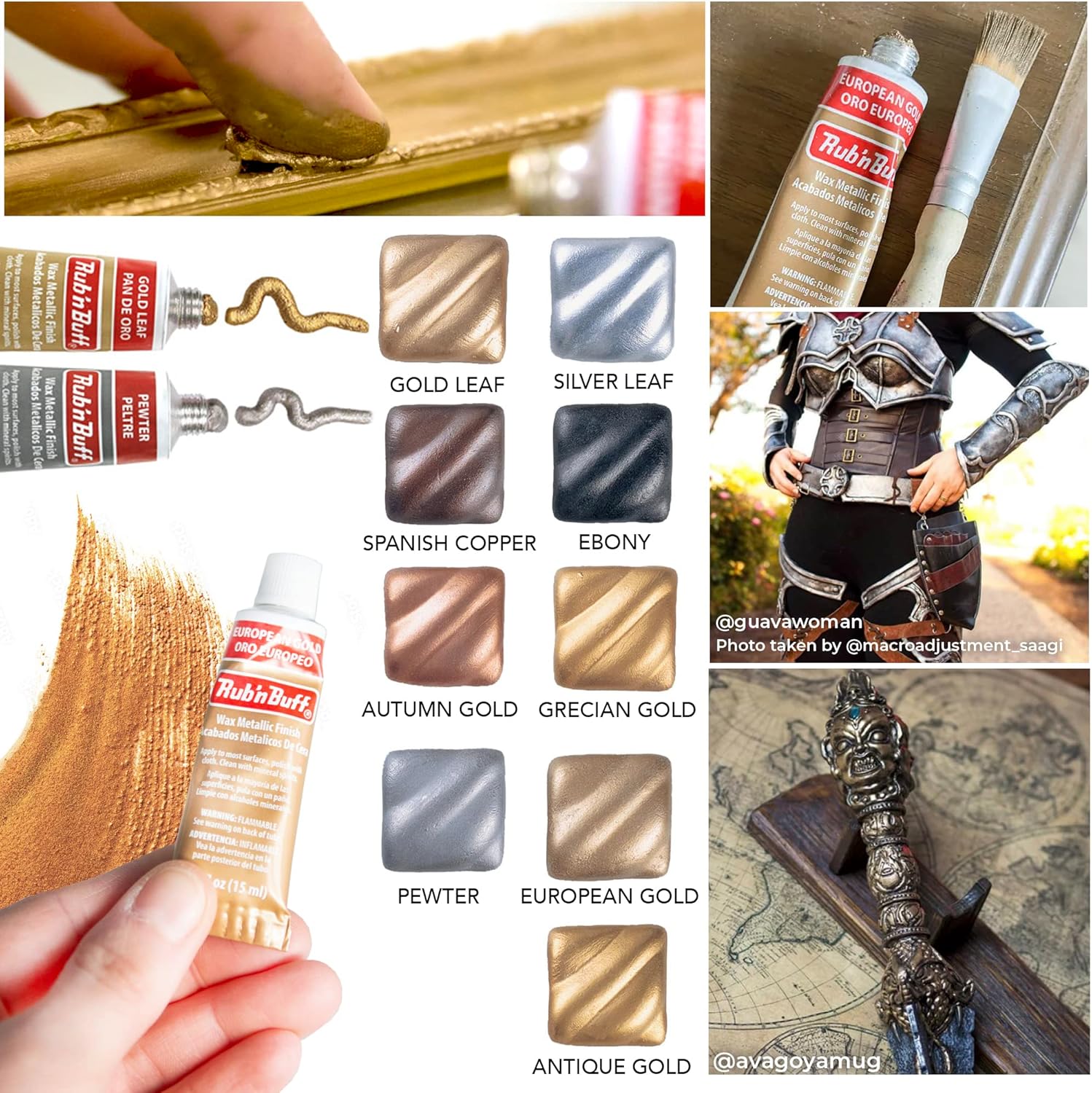 GRAS Art Bundles Wax Metallic European Gold Paint, 0.5 Fluid Ounce, Pixiss Blending Tools for Applying