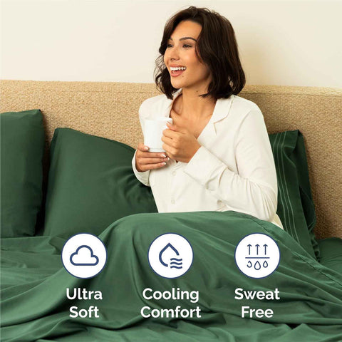 King Size 4 Piece Sheet Set - Breathable & Cooling Sheets - Emerald Green