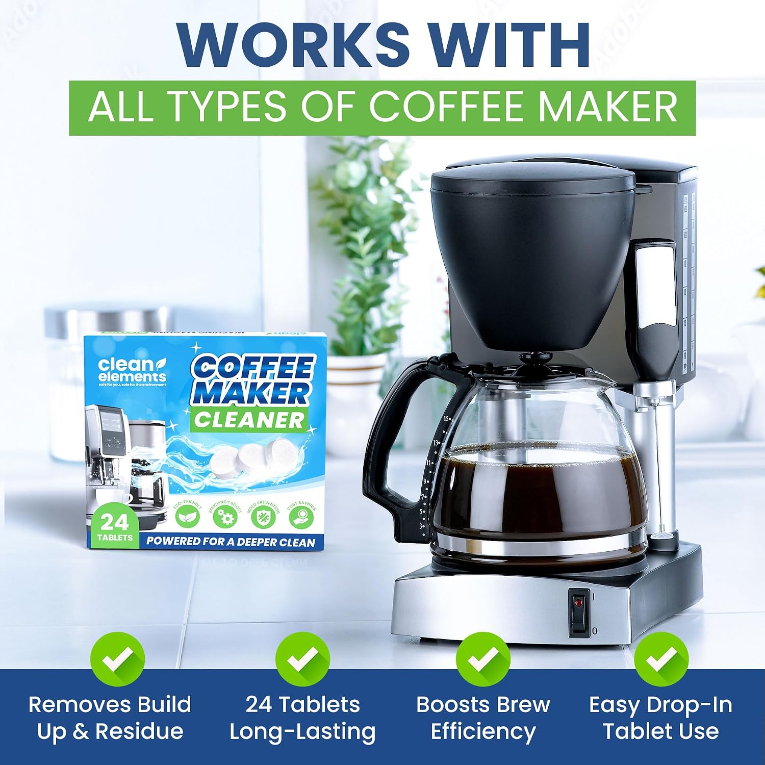 Coffee Maker Cleaner & Descaler Tablets for Coffee Pot & Machine, 24 Ct