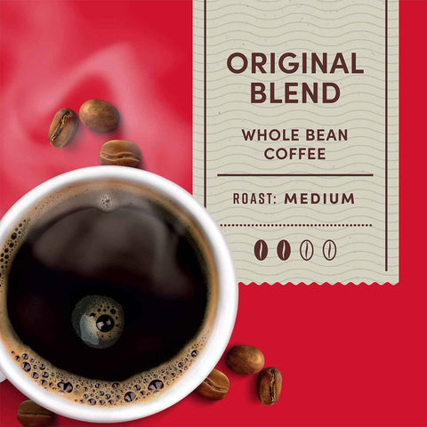 Tim Hortons Whole Bean Original, Medium Roast Coffee, Made with 100% Arabica Beans, 12 Ounce Bag, 6-Pack