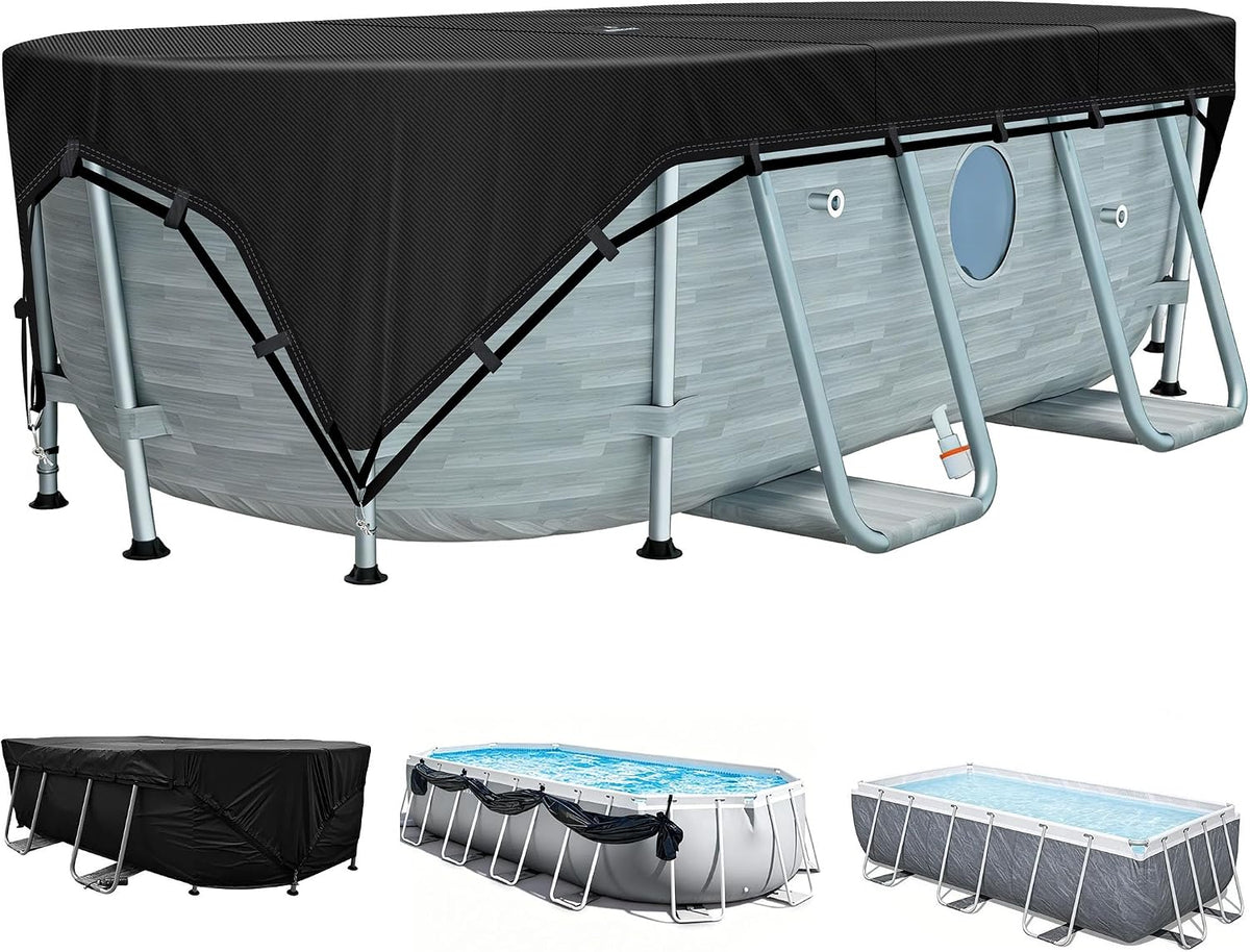 SIHAIAN 16x32Ft Oval Pool Cover Patented Design Four-Corner Locking 500D Rectangular and Oval Pool Cover, Prevent Water Accumulation Pool Cover for Oval Above Ground Pool with 4 Storage Straps