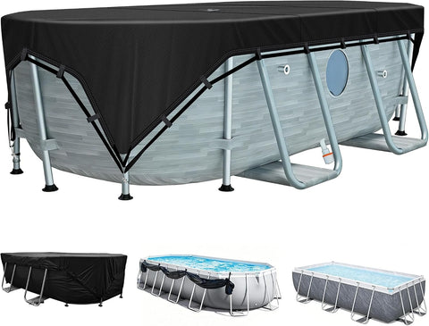 SIHAIAN 16x32Ft Oval Pool Cover Patented Design Four-Corner Locking 500D Rectangular and Oval Pool Cover, Prevent Water Accumulation Pool Cover for Oval Above Ground Pool with 4 Storage Straps