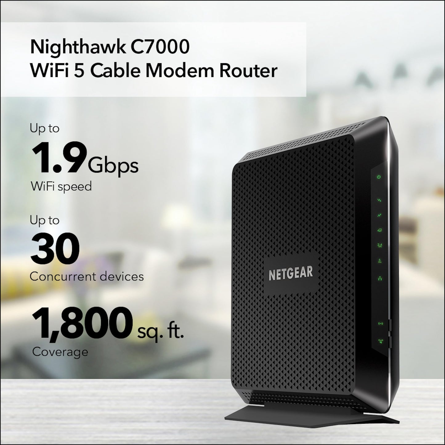 NETGEAR Nighthawk Modem Router Combo C7000-Compatible with Cable Providers Including Xfinity by Comcast, Spectrum, Cox,Plans Up to 800Mbps | AC1900 WiFi Speed | DOCSIS 3.0