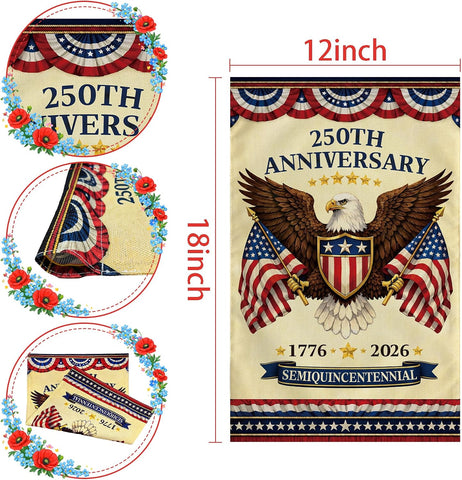 4th of July Decorations - 250th Anniversary Garden Flag | Fourth of July Decor Patriotic USA Banner,1776-2026 America Merchandise Accessories for Garden Yard Porch Patio Lawn Outdoor Outside