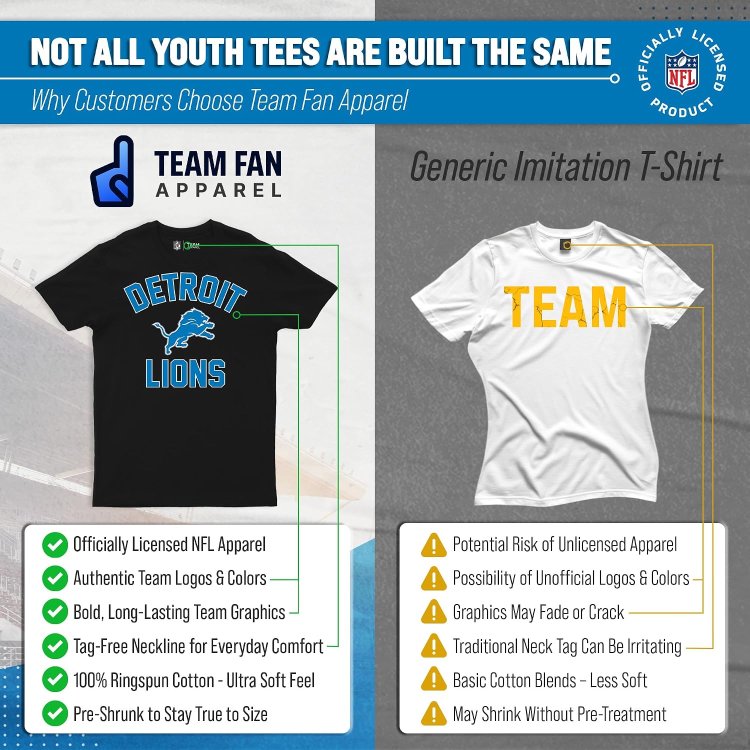 Youth NFL Football T-Shirt - Tagless Cotton Blend Fan Tee