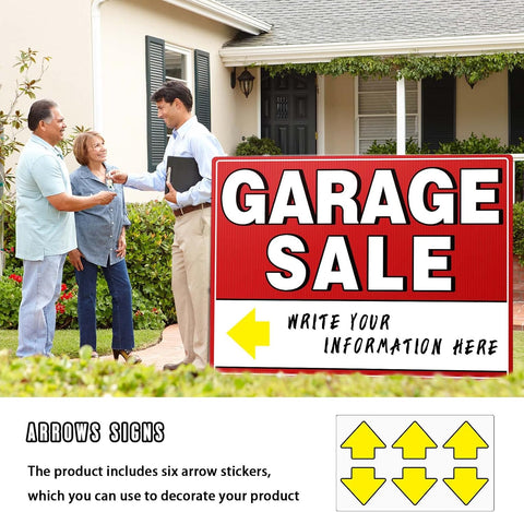 Garage Sale Signs with Stakes, 17" x 13" Double-Sided Yard Sale Sign with Arrow Stickers, Weather-Proof (3 Pack)