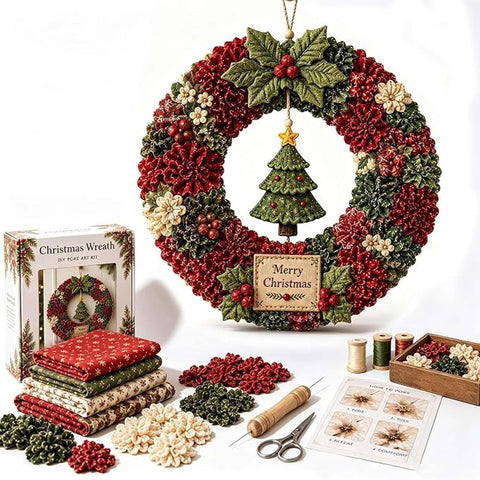 Christmas Wreath Making Kit for Adults 3D Fabric Poke Art Kit No Sew Beginner Craft Project Handmade Hanging Decoration for Front Door Wall Entryway and Home (Tree)