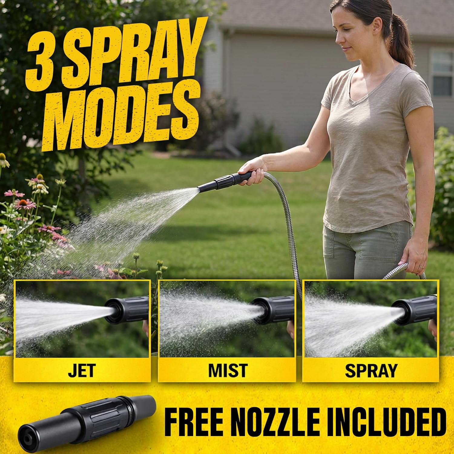 BIONIC STEEL 25 Ft Metal Garden Hose with Sprayer Nozzle