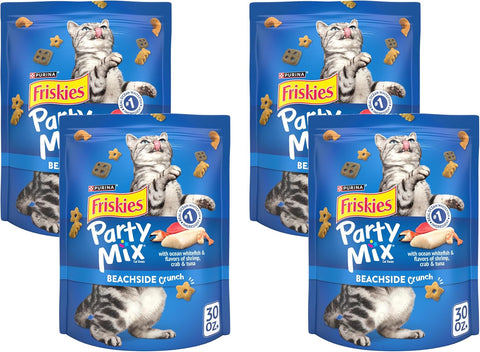 Friskies Purina Cat Treats, Party Mix Beachside Crunch - 30 oz. Pouch (Pack of 4)
