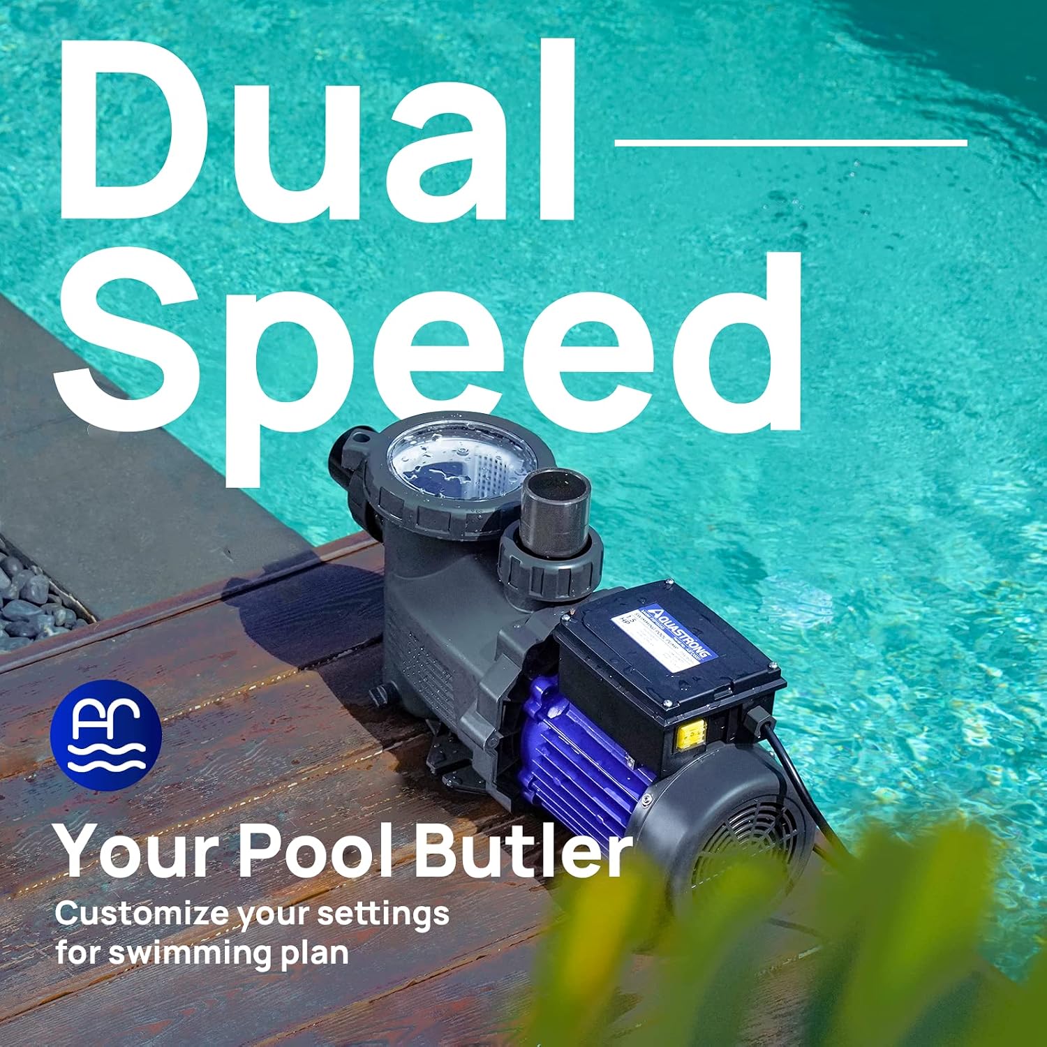 Aquastrong 1.5HP In/Above Ground Pool Pump, Dual Speed, 115V, 4975GPH, High Flow, Powerful Self Primming Swimming Pool Pumps with Filter