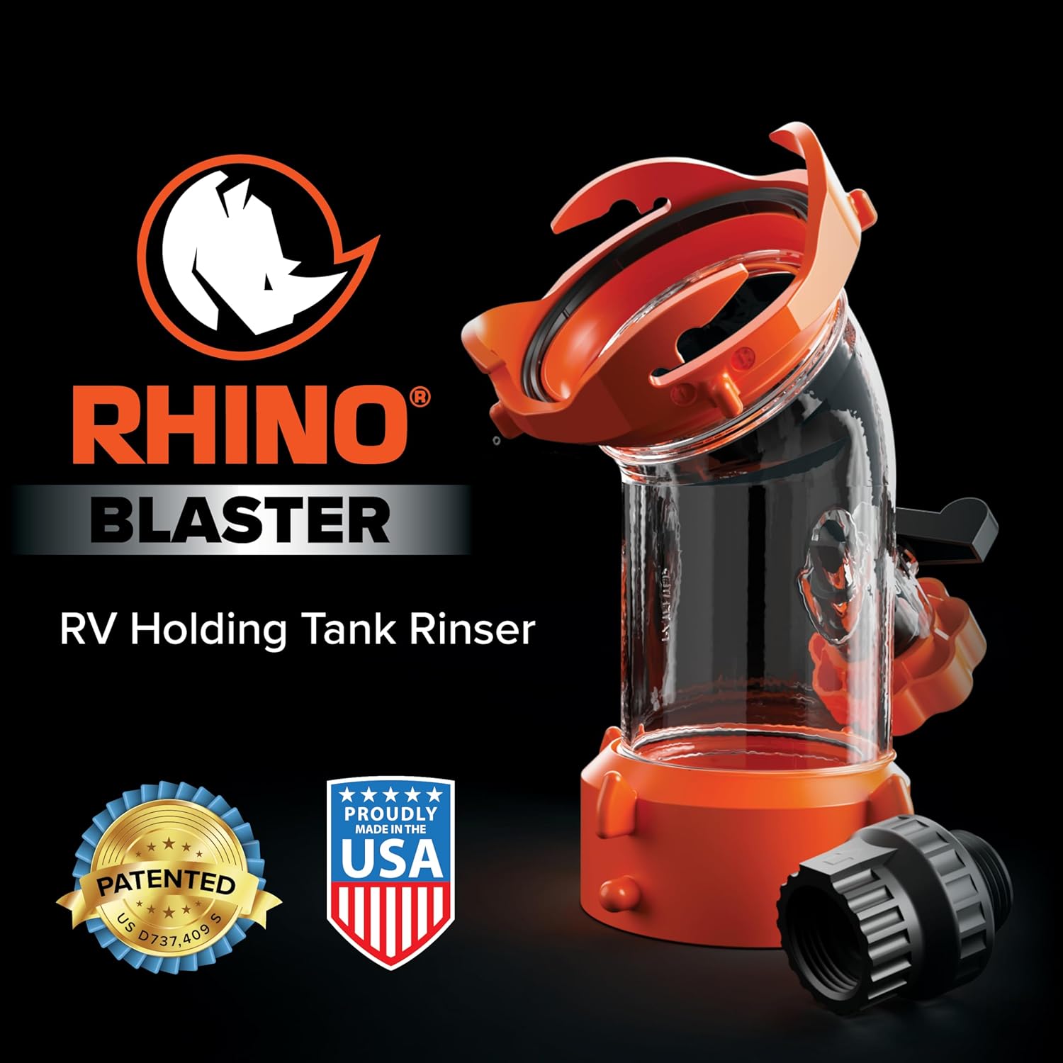 Camco Rhino Blaster RV Tank Rinser with Backflow Preventer, 45-Degree Elbow