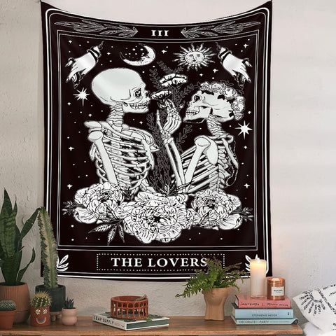 Naykow Skull Tapestries Black and White Skeleton Gothic Grunge Dark Witchy Wall Hanging Decor Tapestry for Bedroom Aesthetic Alt Room (60x80 inches vertical)