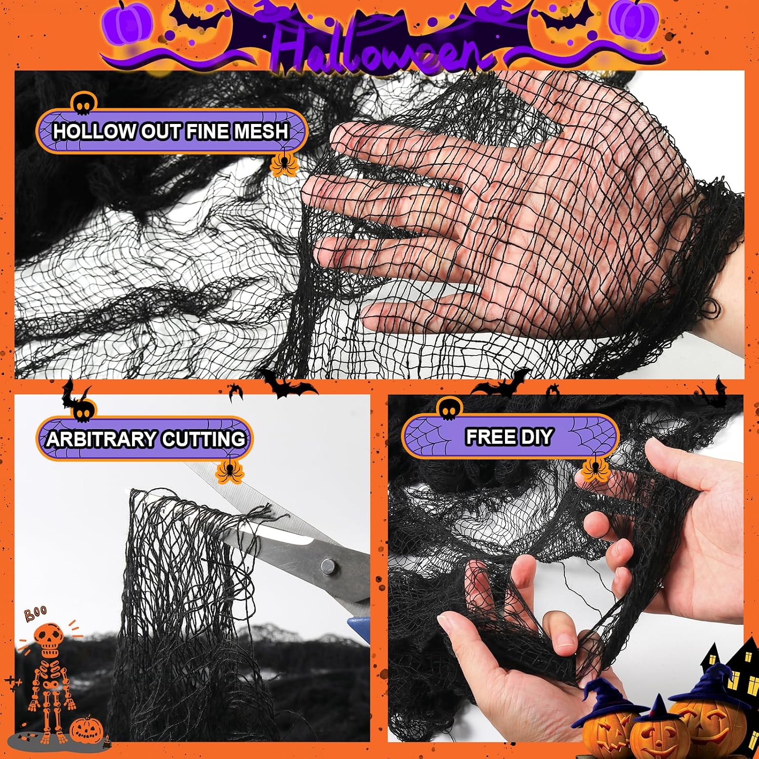 Land Guard Halloween Creepy Cloth Black 200 × 40 Inch Gauze Fabic