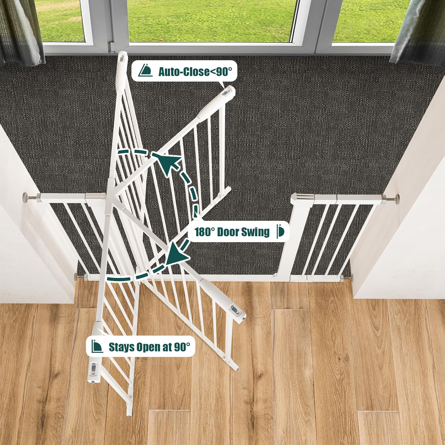 keny 29.7"-51.5" Extra Wide Baby Gate for Stairs, Easy Walk Thru Dog Gate