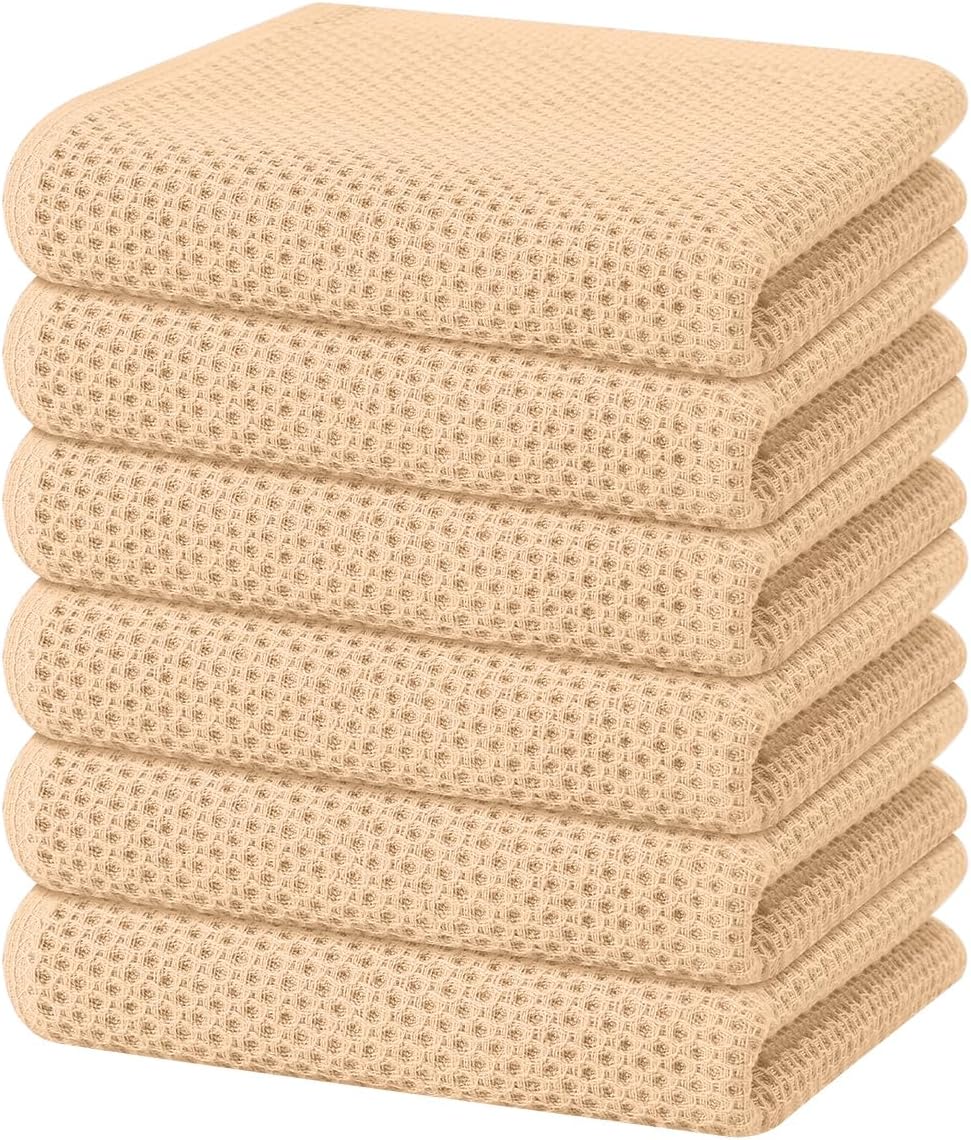 Homaxy 100% Cotton Waffle Weave Kitchen Dish Towels 6-Pack, Apricot