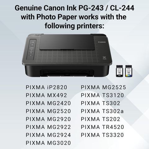 Canon PG-243 / CL-244 Genuine Ink Value Pack (2 Cartridges), Compatible with iP2820, MX492, MG2420/2520/2920/2922/2924/3020/2522/2525, TS3120/302/302a/202/4520/3320