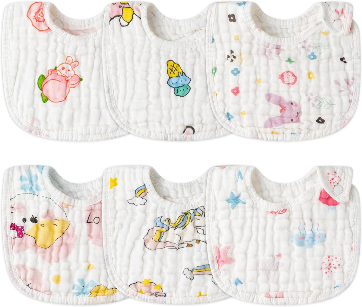 Zainpe 6Pcs Snap Muslin Cotton Baby Bibs