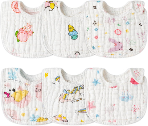 Zainpe 6Pcs Snap Muslin Cotton Baby Bibs