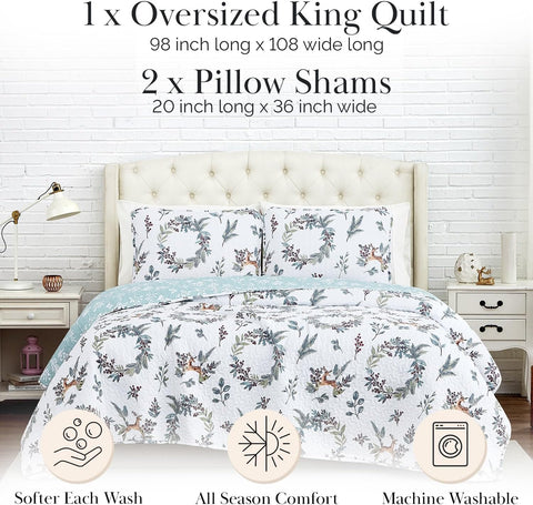 Southshore Fine Living, Inc. Happy Holidays Christmas Bedding Set King Size 3-Piece Oversized Christmas Quilt Set with Quilted Shams, California/King