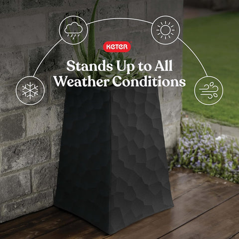 Keter Stone Tapered Planter Set of 2, Tall 26.4‑Inch Resin Outdoor Flower Pots with Stone‑Look Finish and 12.2‑Gallon Capacity, Graphite