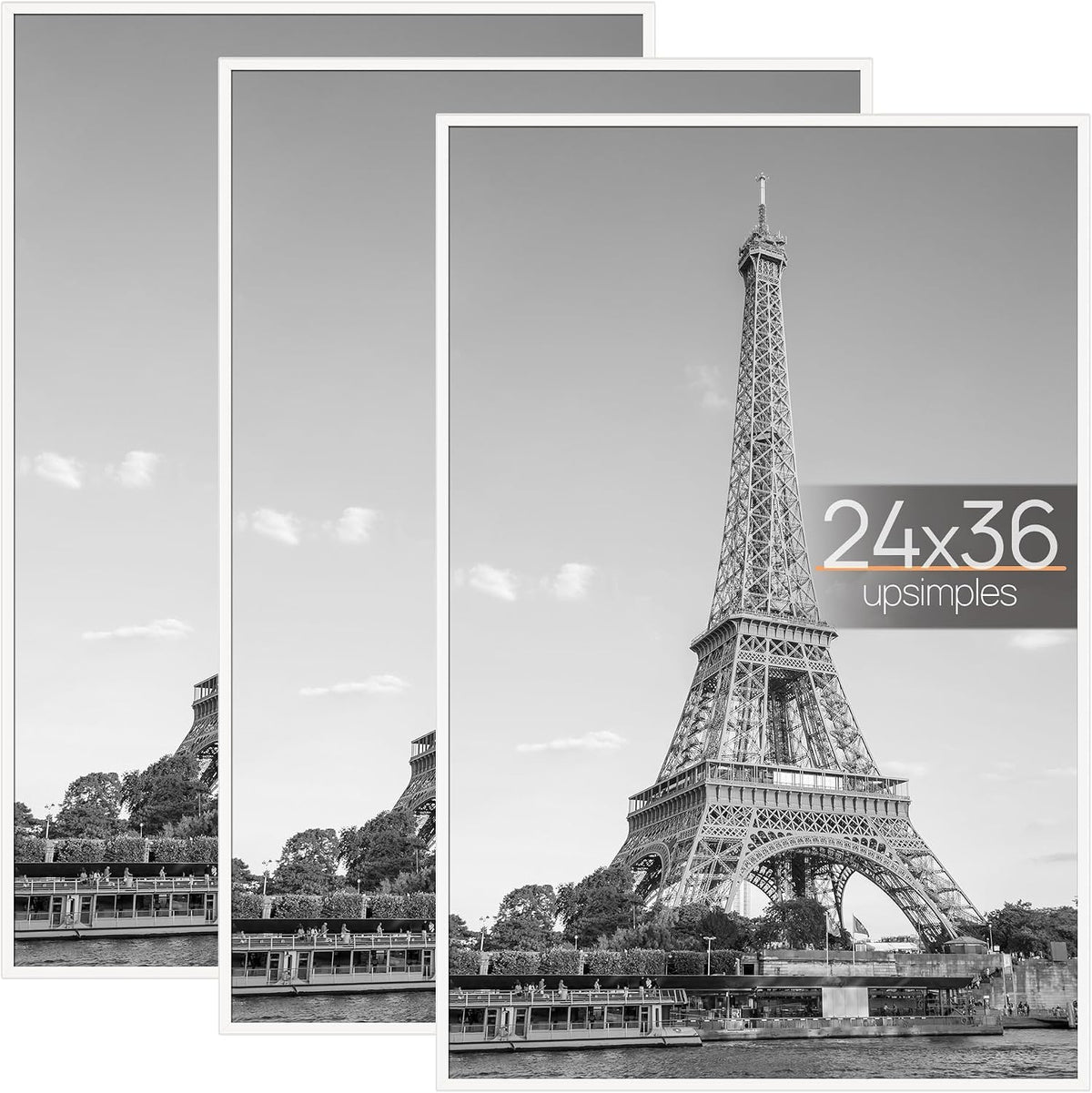 upsimples 24x36 Poster Frame, Easy Slide-In Assembly, White, 3 Pack