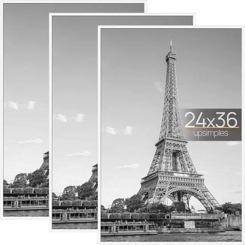 upsimples 24x36 Poster Frame, Easy Slide-In Assembly, White, 3 Pack