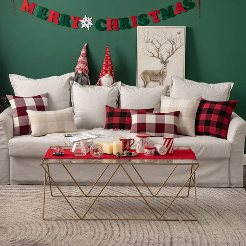 MIULEE Christmas Plaid Lumbar Pillow Covers 12x20 Black and Red Pack of 2