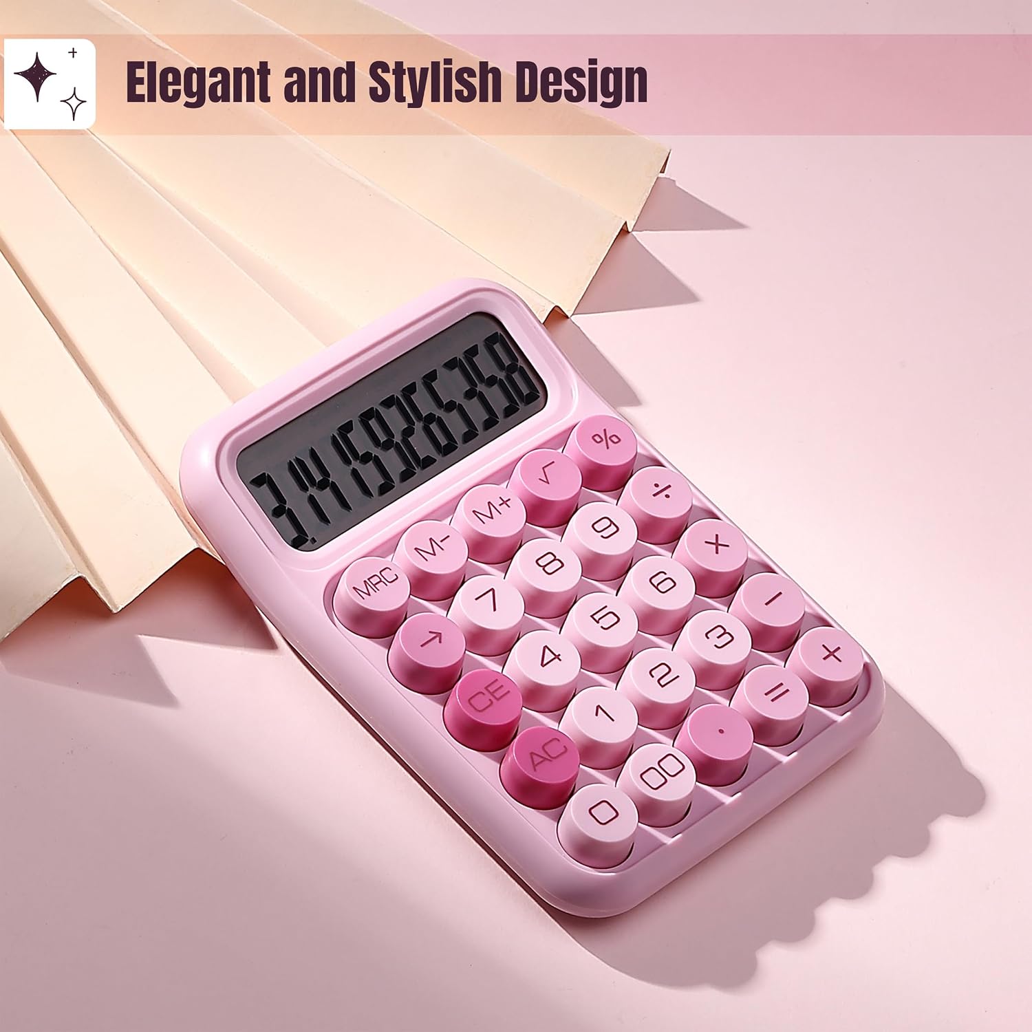 Mr. Pen- Mechanical Switch Calculator, 12 Digit Large LCD Display, Pink