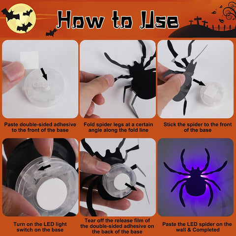 DR.DUDU 36 Pack Halloween Wall Decor Light up Spiders, Purple