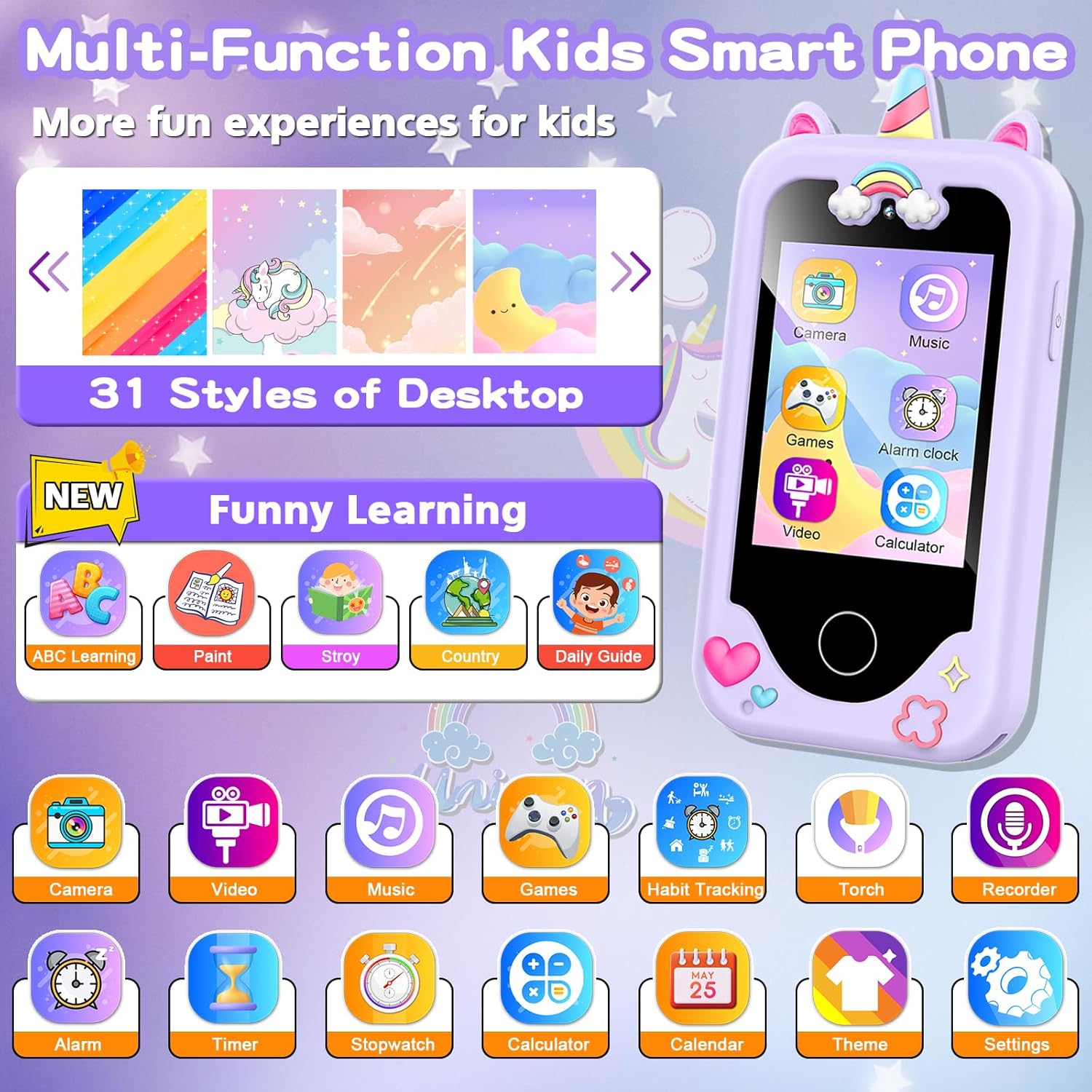 Kids Smart Phone for Girls, Christmas Birthday Gifts for Girls Age 3-10