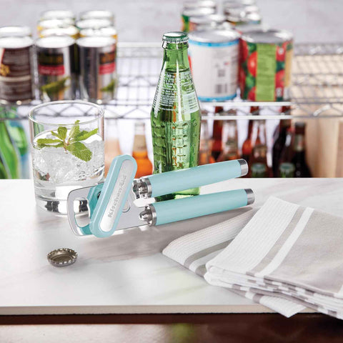 KitchenAid Classic Multifunction Can Opener and Bottle Opener Easy to Use, Razor Sharp Stainless Steel Cutting Wheel, Soft Ergonomic Handles, Mineral Water