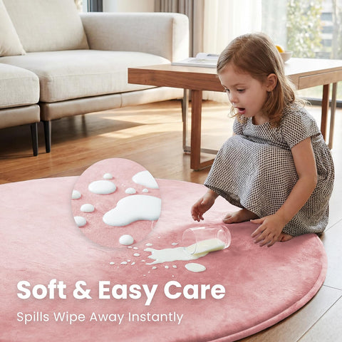 Baby Play Mat for Floor,1.3" Thick Elasti-Foam 47in Round Mat for Tummy Time,Non-Toxic Certified Water Repellent Soft Coral Velvet for Toddler,Infant,Kids,Non-Slip Backing Safe for Crawling(Pink)