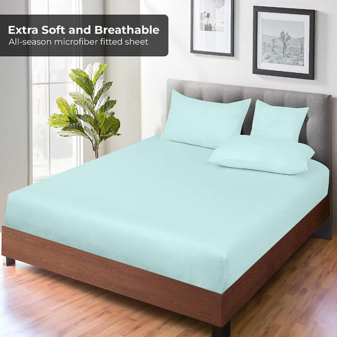 Microfiber Twin Fitted Sheet, Fits Up to 16 Inches Deep Pocket - Aqua