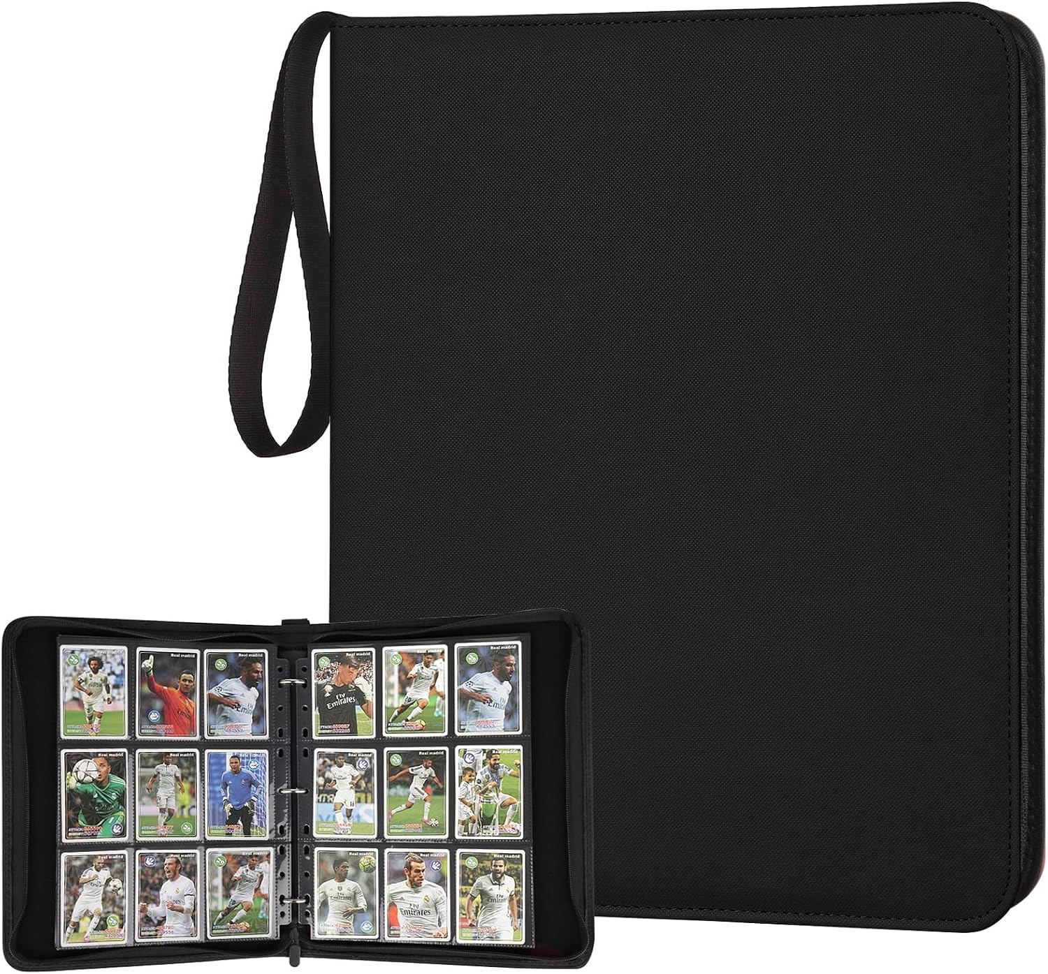 GERMUN 3 Ring 9 Pocket Zipper Card Binder, 720 Double Sided Standard PU Trading Card Album Folder for TCG & Sports Cards, Not Fit Top Loaders (Black1)