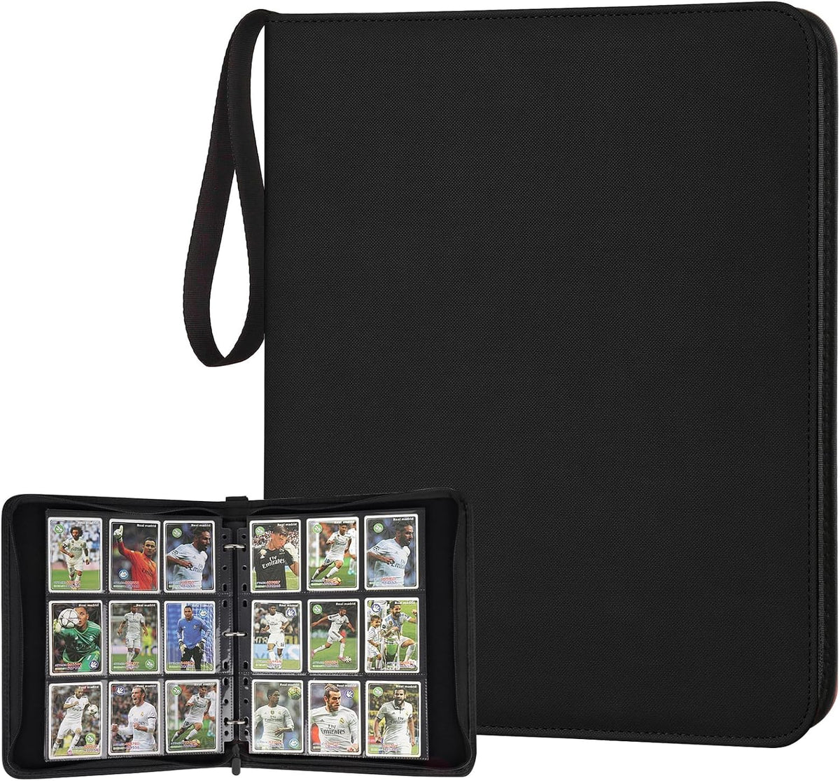 GERMUN 3 Ring 9 Pocket Zipper Card Binder, 720 Double Sided Standard PU Trading Card Album Folder for TCG & Sports Cards, Not Fit Top Loaders (Black1)