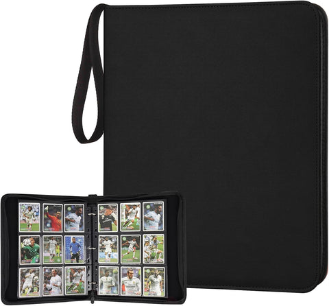 GERMUN 3 Ring 9 Pocket Zipper Card Binder, 720 Double Sided Standard PU Trading Card Album Folder for TCG & Sports Cards, Not Fit Top Loaders (Black1)