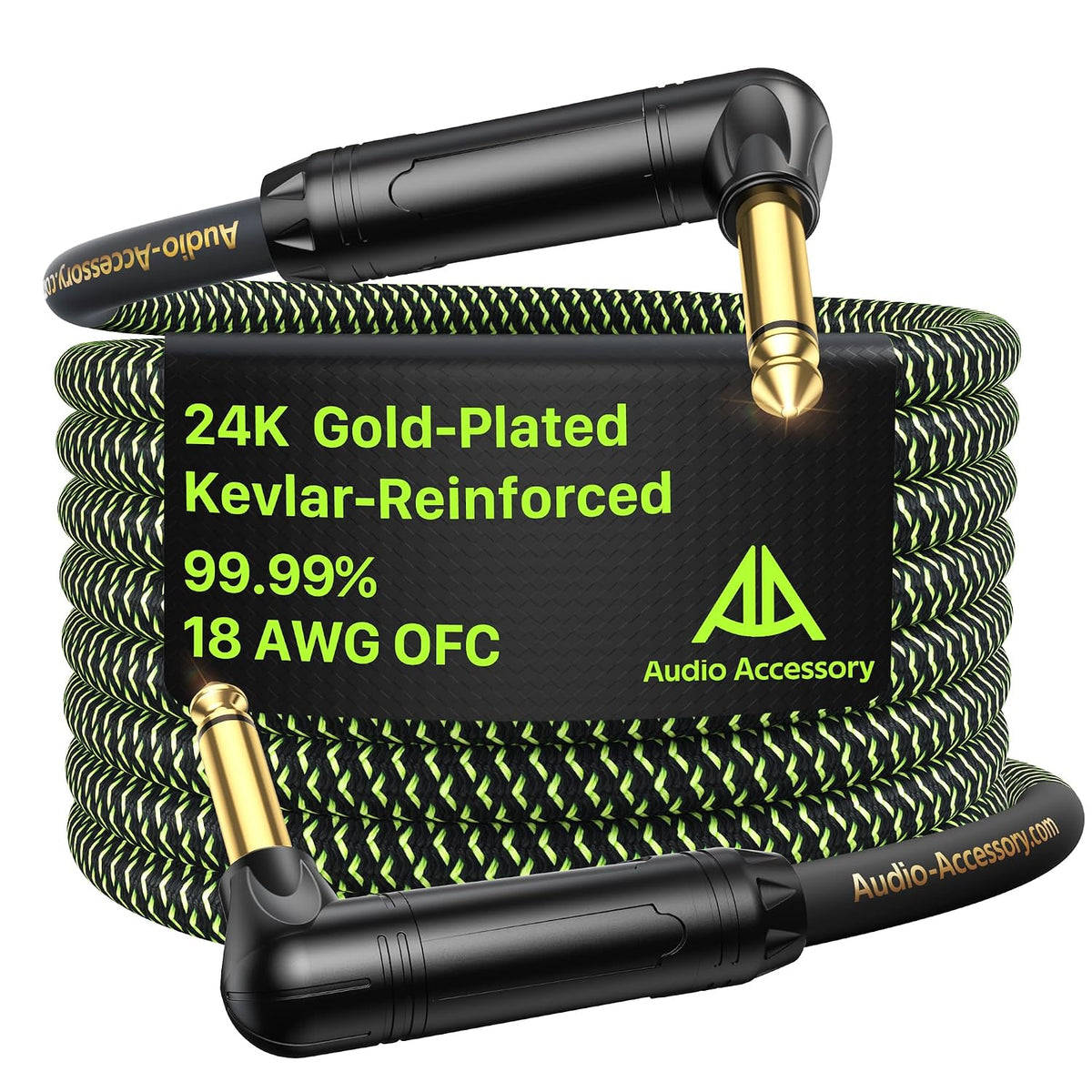 AA AUDIO ACCESSORY Pro Series Guitar Cable 15 ft, Gold-Plated Connector, 18 AWG 99.99% OFC, Nylon Braided Right Angle to Right Angle 1/4 Inch Instrument Cable for Fender Ernie Ball Mogami