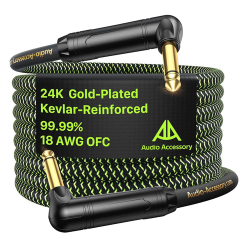AA AUDIO ACCESSORY Pro Series Guitar Cable 15 ft, Gold-Plated Connector, 18 AWG 99.99% OFC, Nylon Braided Right Angle to Right Angle 1/4 Inch Instrument Cable for Fender Ernie Ball Mogami
