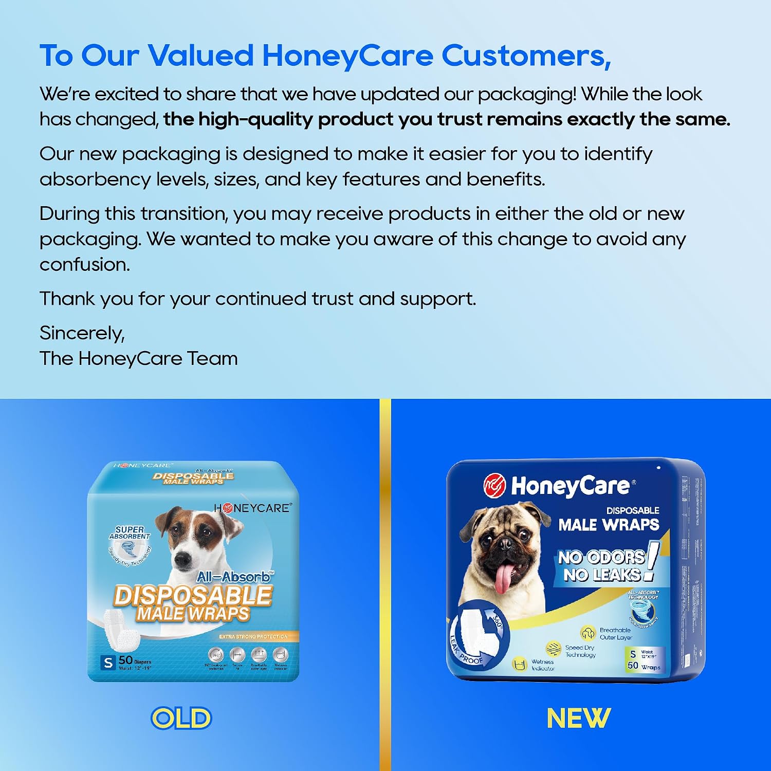 HONEY CARE All-Absorb A26 Male Dog Wrap, 50 Count, Small