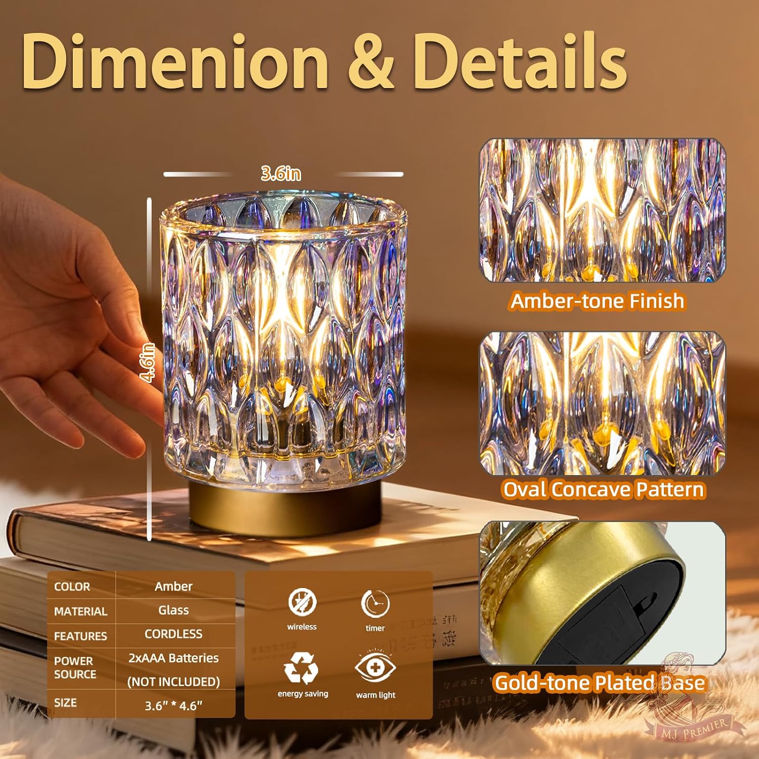 Battery Operated Table Lamp Timer, Small Cordless Lamps Decorative, Pearl