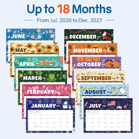 SUNEE Desk Calendar 2026-2027, 17" x 12", 18-Month Monthly Desk Calendar from Jul. 2026 - Dec. 2027, Academic Desk Calendar for Teacher, School, Seasons Color