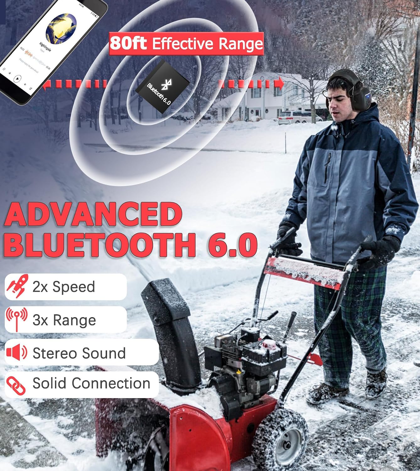 PROHEAR 037 2 Pack Bluetooth 6.0 Hearing Protection Headphones with Rechargeable, 30dB SNR Safety Noise Reduction Ear Muffs for Mowing Workshops Snowblowing, Black and Black